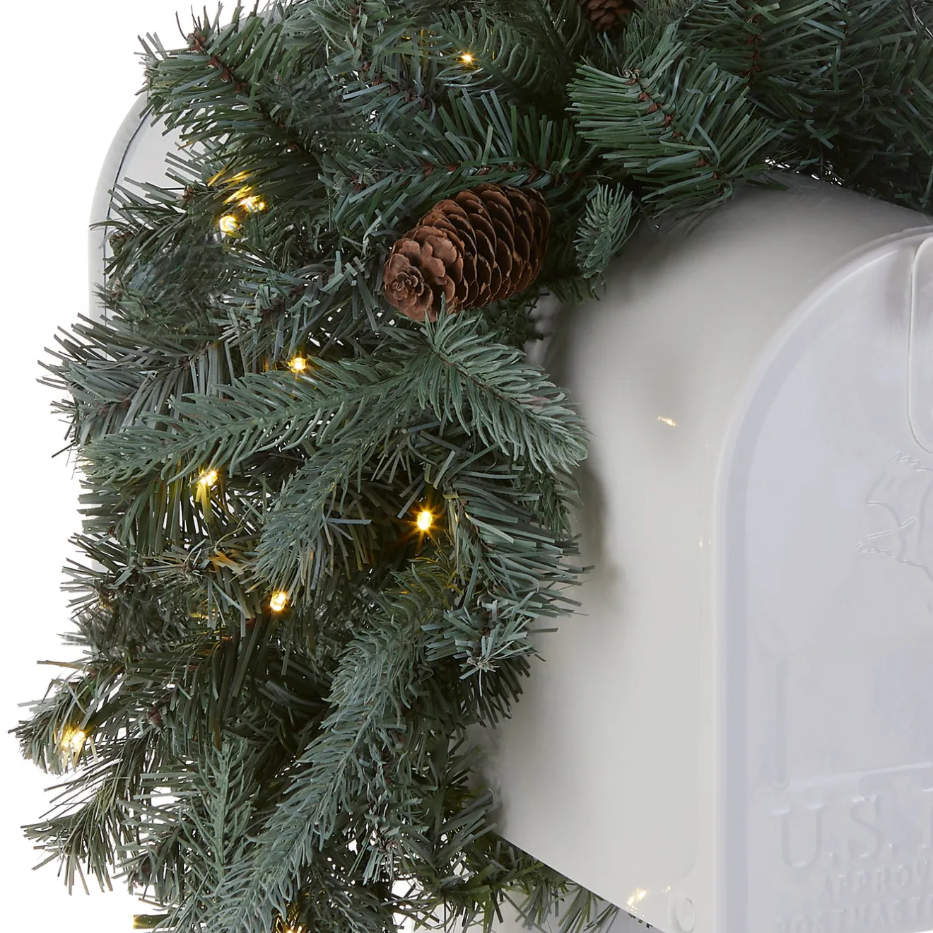 Online 36 in. Pre-Lit Frosted Arctic Spruce Mailbox Swag with LED Lights Swags