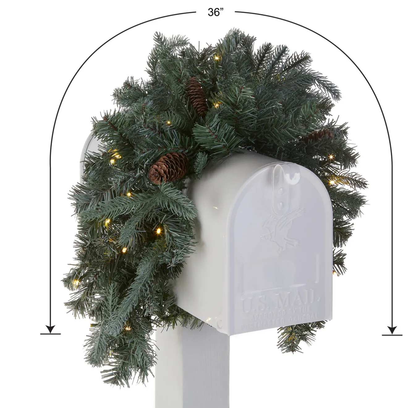Online 36 in. Pre-Lit Frosted Arctic Spruce Mailbox Swag with LED Lights Swags