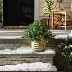Clearance 18 in. Pre-Lit Frosted Berry Urn Filler with LED Lights Topiaries Arrangements