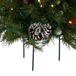 Clearance 18 in. Pre-Lit Frosted Berry Urn Filler with LED Lights Topiaries Arrangements
