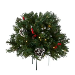 Clearance 18 in. Pre-Lit Frosted Berry Urn Filler with LED Lights Topiaries Arrangements
