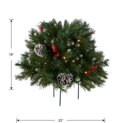 Clearance 18 in. Pre-Lit Frosted Berry Urn Filler with LED Lights Topiaries Arrangements