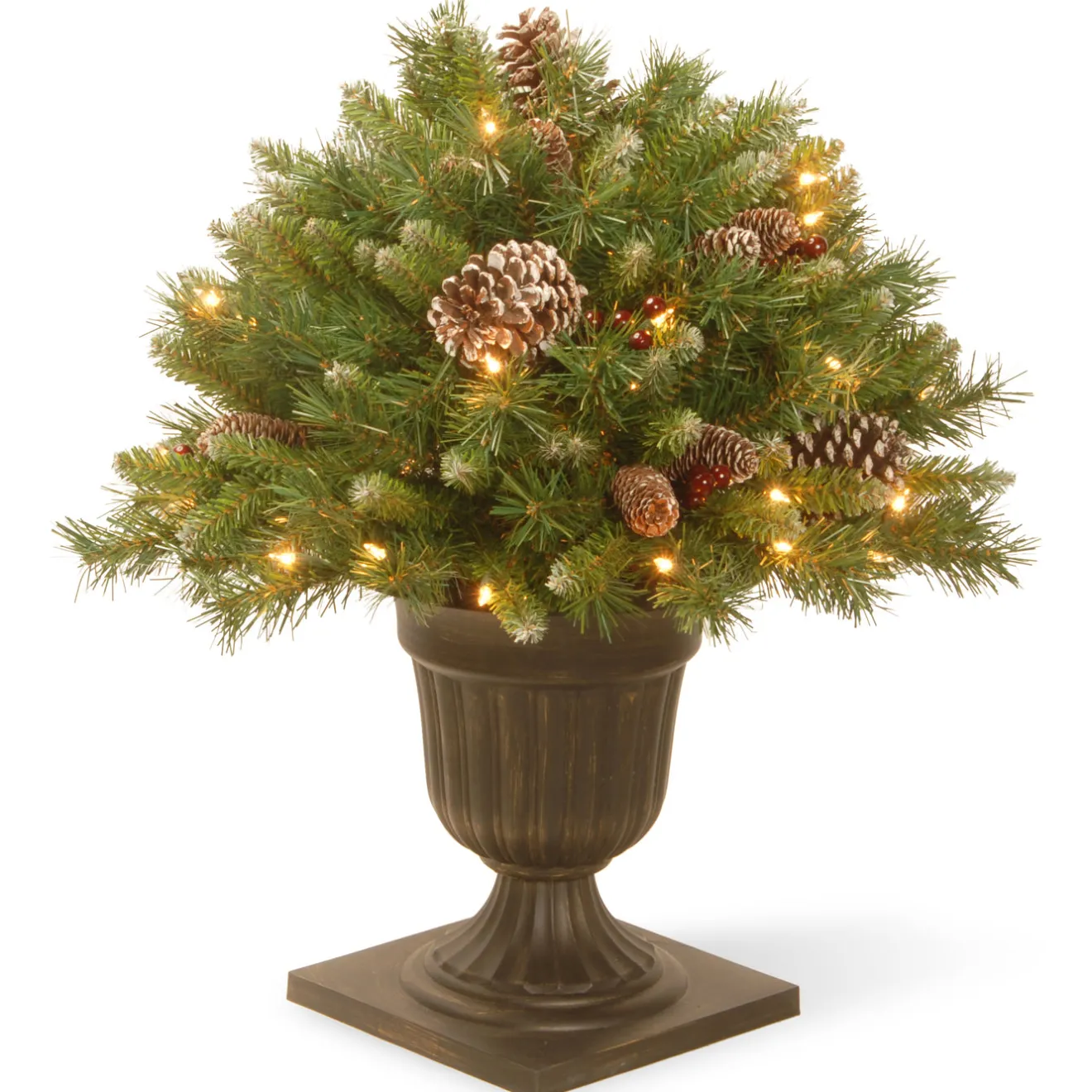 Sale 24 in. Pre-Lit Frosted Berry Porch Bush with Clear Lights Topiaries Arrangements