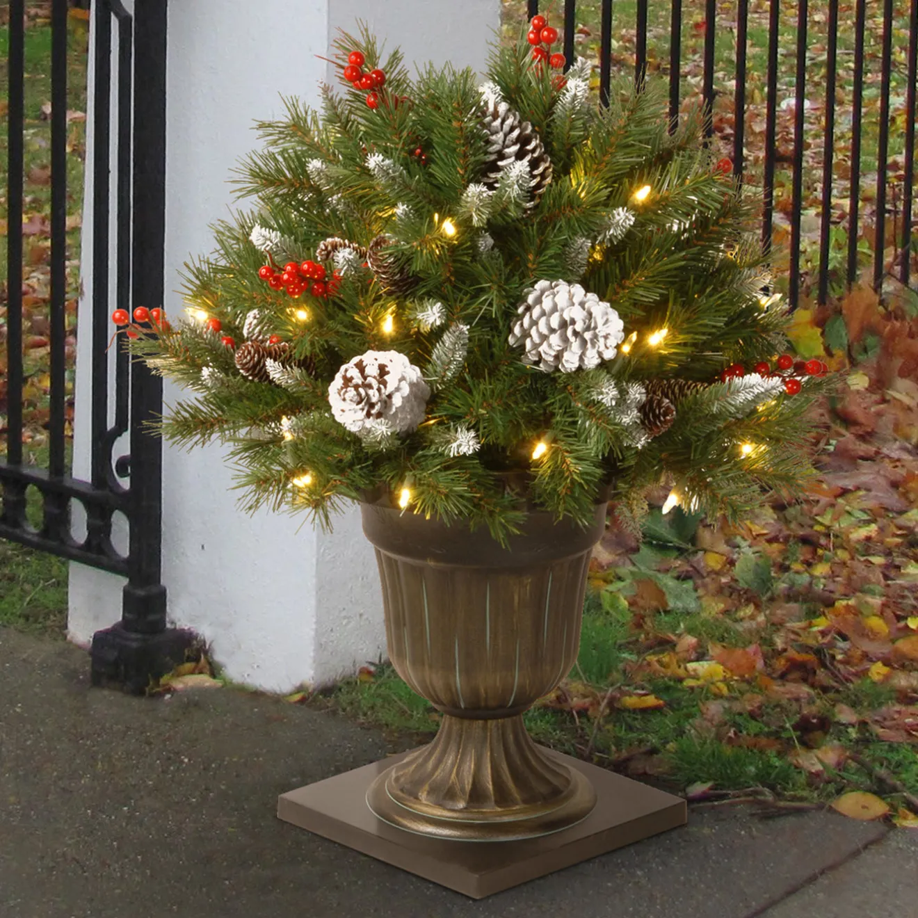 Sale 24 in. Pre-Lit Frosted Berry Porch Bush with Clear Lights Topiaries Arrangements