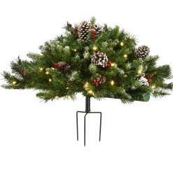 Best 33 in. Pre-Lit Frosted Berry Urn Filler withLED Lights Topiaries Arrangements