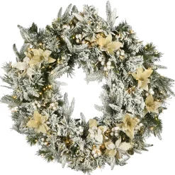 Clearance 30 in. Pre-Lit Frosted Colonial Fir Wreath with Dual Color LED Cosmic Lights Pre-Lit Christmas Wreaths|25-36 Inch Christmas Wreaths