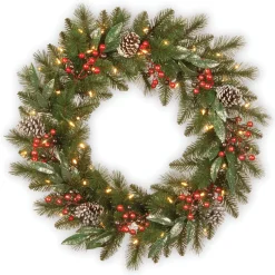 Best 30 in. Pre-Lit Frosted Pine Berry Wreath with LED Lights Pre-Lit Christmas Wreaths|25-36 Inch Christmas Wreaths