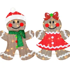Hot 35 in. Pre-Lit Gingerbread Cookie Couple Yard Decorations
