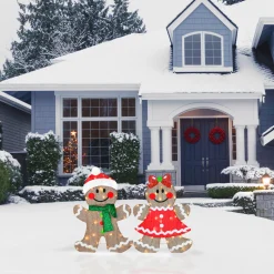 Hot 35 in. Pre-Lit Gingerbread Cookie Couple Yard Decorations