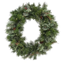 Clearance 30 in. Pre-Lit Glistening Pine Wreath with LED Lights Pre-Lit Christmas Wreaths|25-36 Inch Christmas Wreaths