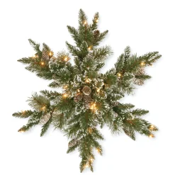 Clearance 32 in. Pre-Lit Glittery Bristle Pine Snowflake with LED Lights Pre-Lit Christmas Wreaths|25-36 Inch Christmas Wreaths