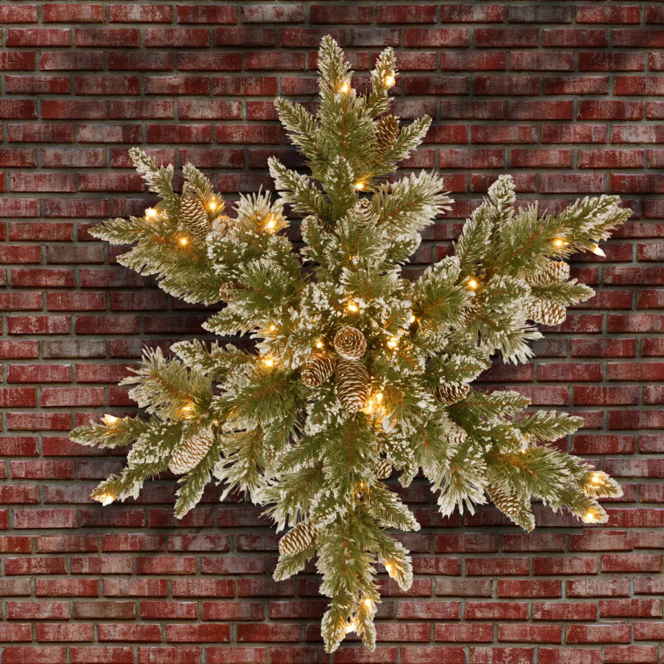 Clearance 32 in. Pre-Lit Glittery Bristle Pine Snowflake with LED Lights Pre-Lit Christmas Wreaths|25-36 Inch Christmas Wreaths