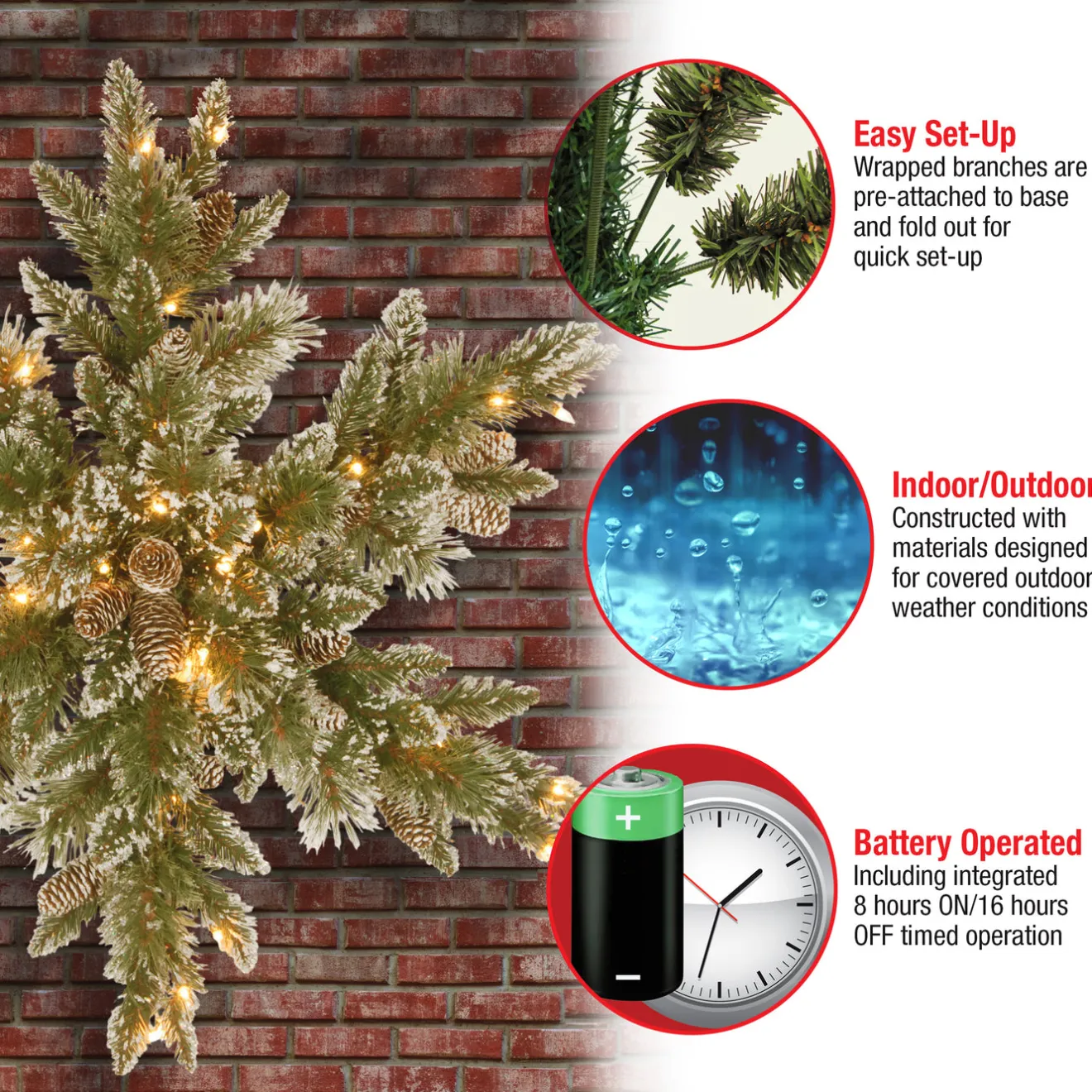 Clearance 32 in. Pre-Lit Glittery Bristle Pine Snowflake with LED Lights Pre-Lit Christmas Wreaths|25-36 Inch Christmas Wreaths