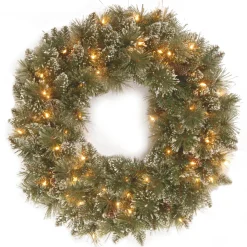 Best 24 in. Pre-Lit Glittery Bristle Pine Wreath with Twinkly LED Lights Pre-Lit Christmas Wreaths|21-24 Inch Christmas Wreaths