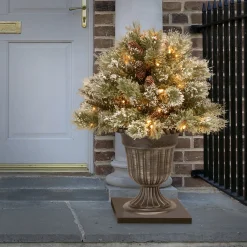 Hot 24 in. Pre-Lit Glittery Bristle Pine Porch Bush with Twinkly LED Lights Topiaries Arrangements
