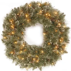 Clearance 30 in. Pre-Lit Glittery Bristle Pine Wreath with Twinkly LED Lights Pre-Lit Christmas Wreaths|25-36 Inch Christmas Wreaths