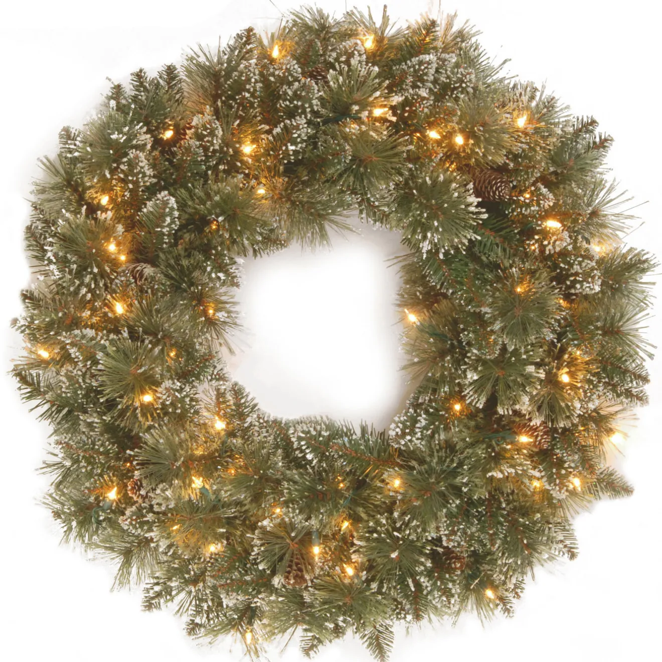 Clearance 30 in. Pre-Lit Glittery Bristle Pine Wreath with Twinkly LED Lights Pre-Lit Christmas Wreaths|25-36 Inch Christmas Wreaths