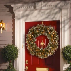 Clearance 30 in. Pre-Lit Glittery Bristle Pine Wreath with Twinkly LED Lights Pre-Lit Christmas Wreaths|25-36 Inch Christmas Wreaths