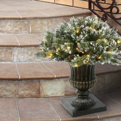 New 36 in. Pre-Lit Glittery Bristle Pine Urn Filler with LED Lights Topiaries Arrangements