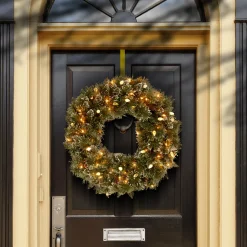 New 24 in. Pre-Lit Glittery Bristle Pine Wreath with Warm White LED Lights Pre-Lit Christmas Wreaths|21-24 Inch Christmas Wreaths