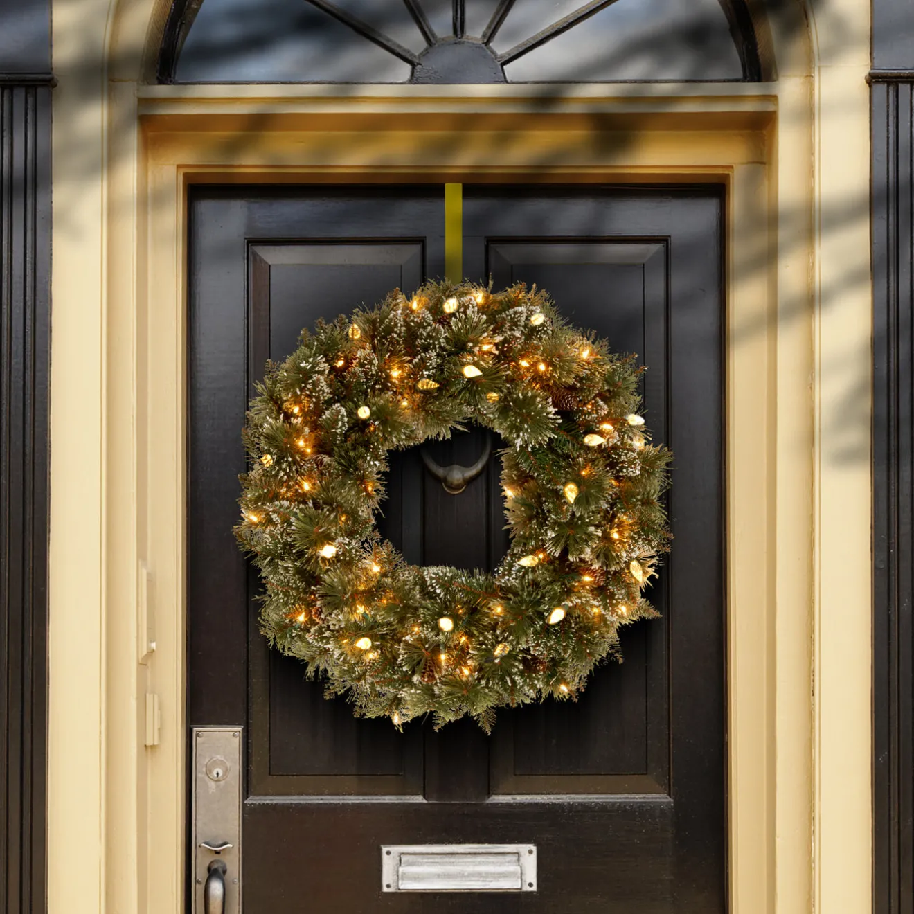 New 24 in. Pre-Lit Glittery Bristle Pine Wreath with Warm White LED Lights Pre-Lit Christmas Wreaths|21-24 Inch Christmas Wreaths