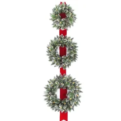 Online 26 in. Pre-Lit Glittery Bristle Triple Wreath with LED Lights Pre-Lit Christmas Wreaths|25-36 Inch Christmas Wreaths