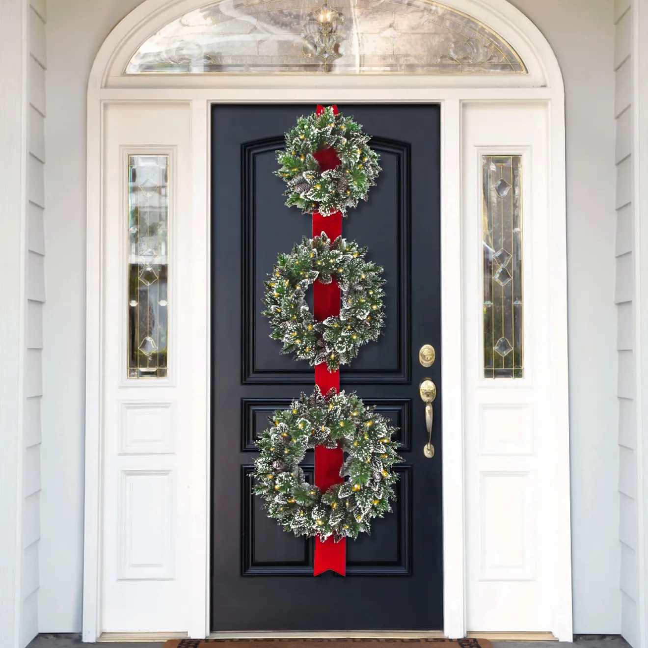 Online 26 in. Pre-Lit Glittery Bristle Triple Wreath with LED Lights Pre-Lit Christmas Wreaths|25-36 Inch Christmas Wreaths
