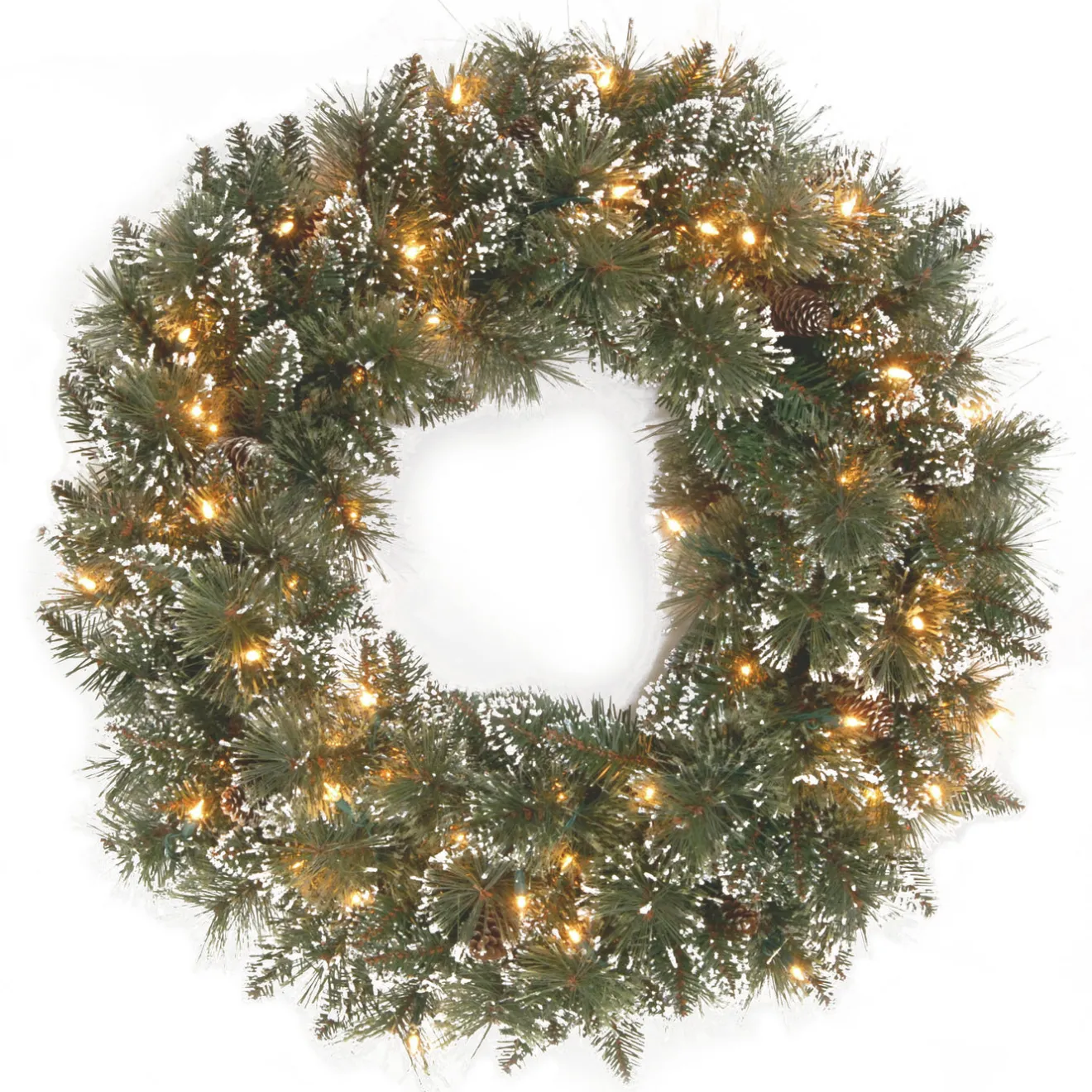 Best 24 in. Pre-Lit Glittery Bristle Pine Wreath with LED Lights Pre-Lit Christmas Wreaths|21-24 Inch Christmas Wreaths
