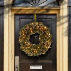 Best 24 in. Pre-Lit Glittery Bristle Pine Wreath with LED Lights Pre-Lit Christmas Wreaths|21-24 Inch Christmas Wreaths