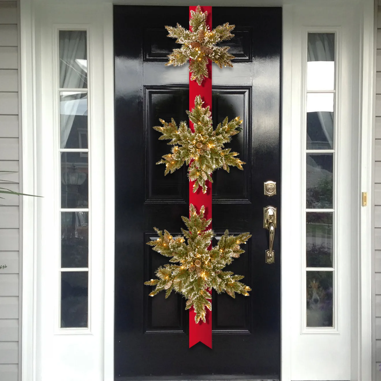 Clearance 70 in. Pre-Lit Glittery Bristle Pine Snowflake with White Lights Pre-Lit Christmas Wreaths|37-60 Inch Christmas Wreaths