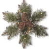 Hot 14 in. Pre-Lit Glittery Bristle Pine Snowflake with Warm White LED Lights Pre-Lit Christmas Wreaths