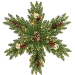 New 32 in. Pre-Lit Glittery Gold Dunhill Fir Snowflake with LED Lights Pre-Lit Christmas Wreaths|25-36 Inch Christmas Wreaths