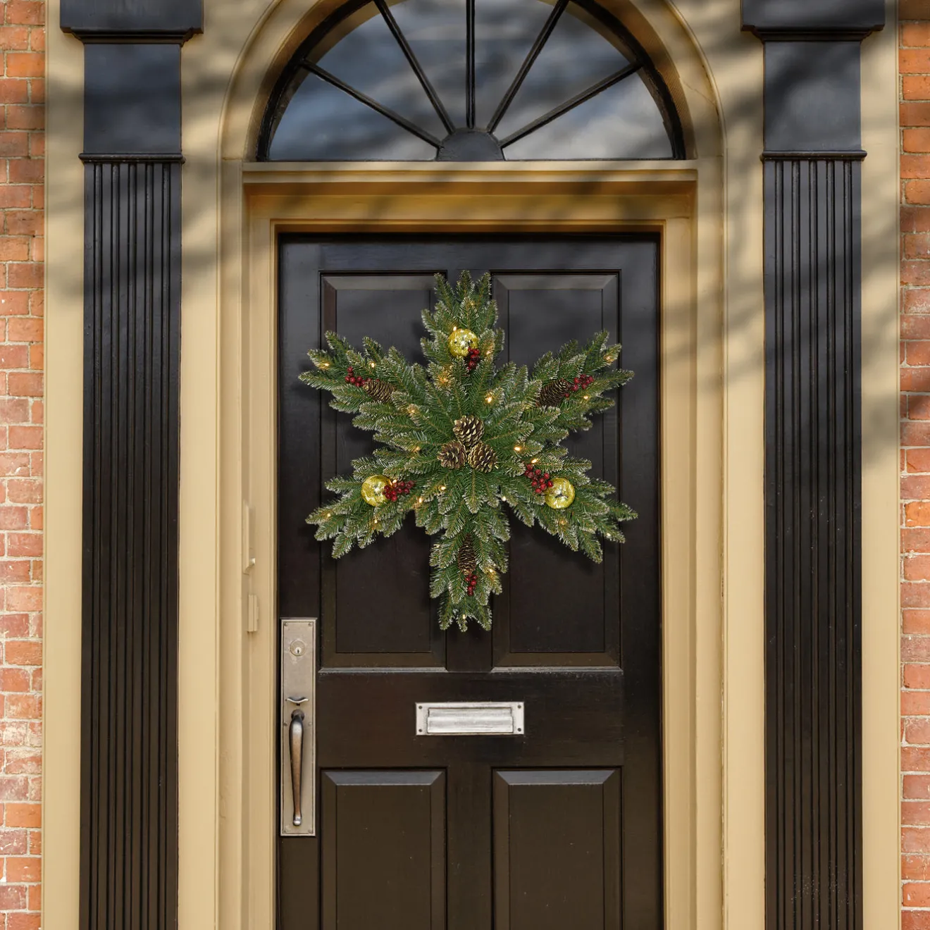 New 32 in. Pre-Lit Glittery Gold Dunhill Fir Snowflake with LED Lights Pre-Lit Christmas Wreaths|25-36 Inch Christmas Wreaths