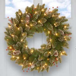 New 24 in. Pre-Lit Glittery Mountain Spruce with LED Lights Pre-Lit Christmas Wreaths|21-24 Inch Christmas Wreaths