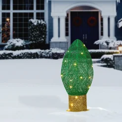Sale 20 in. Pre-Lit Green Christmas Light Bulb Decoration Yard Decorations