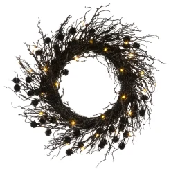 Outlet 24 in. Pre-Lit Halloween Deadwood Twig Wreath with LED Lights Wreaths
