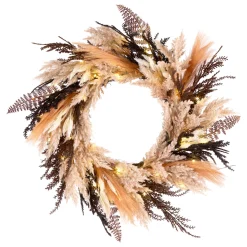 Best 26 in. Pre-Lit Halloween Orange and Black Pampas Wreath with LED Lights Wreaths
