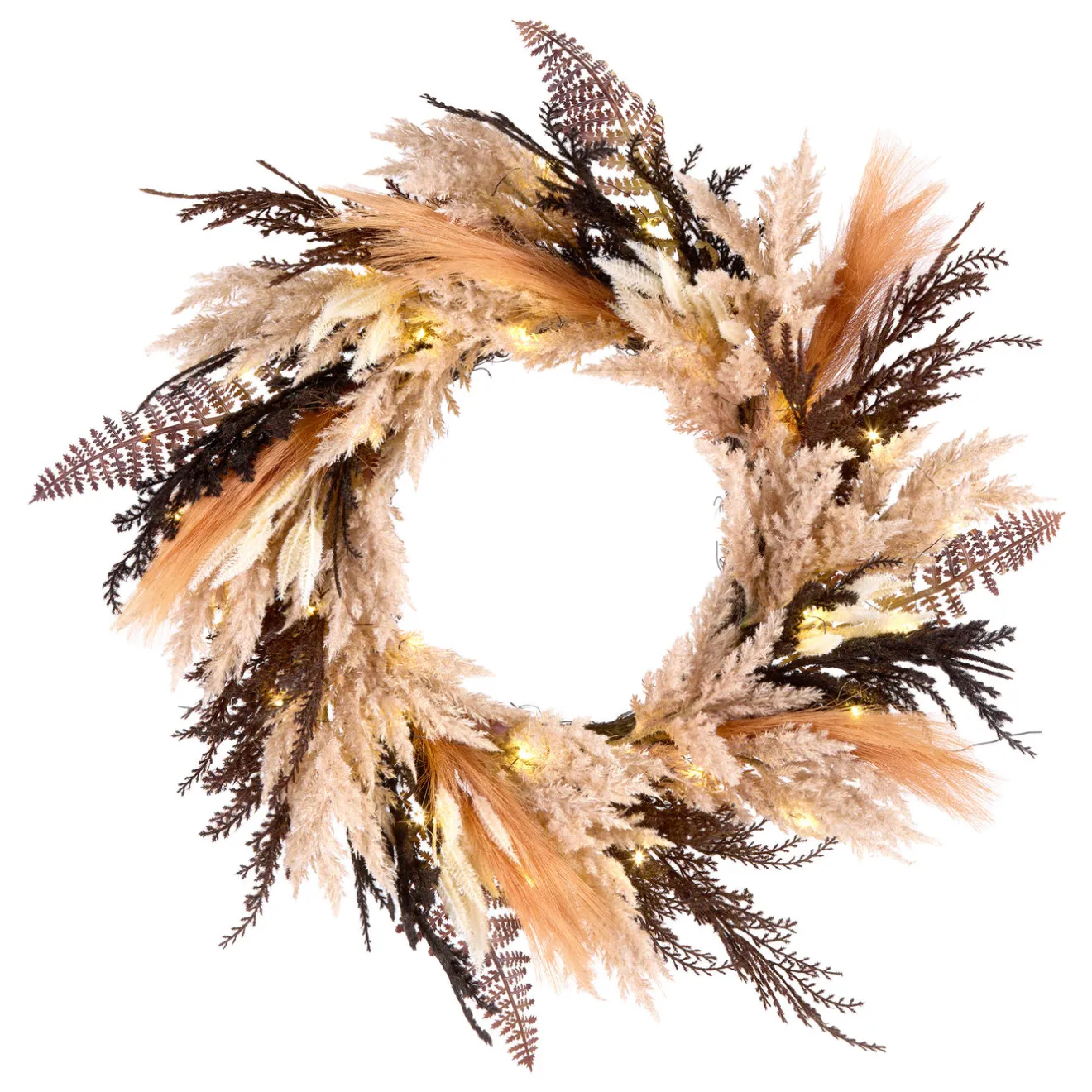 Best 26 in. Pre-Lit Halloween Orange and Black Pampas Wreath with LED Lights Wreaths