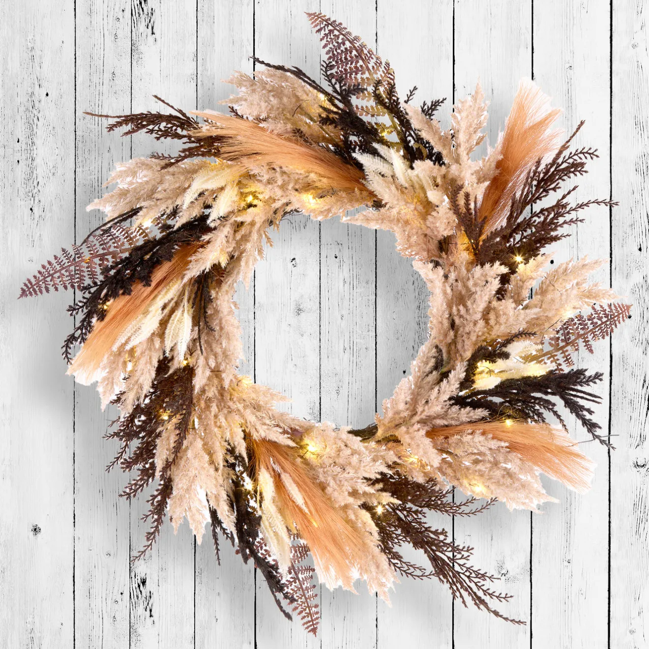 Best 26 in. Pre-Lit Halloween Orange and Black Pampas Wreath with LED Lights Wreaths