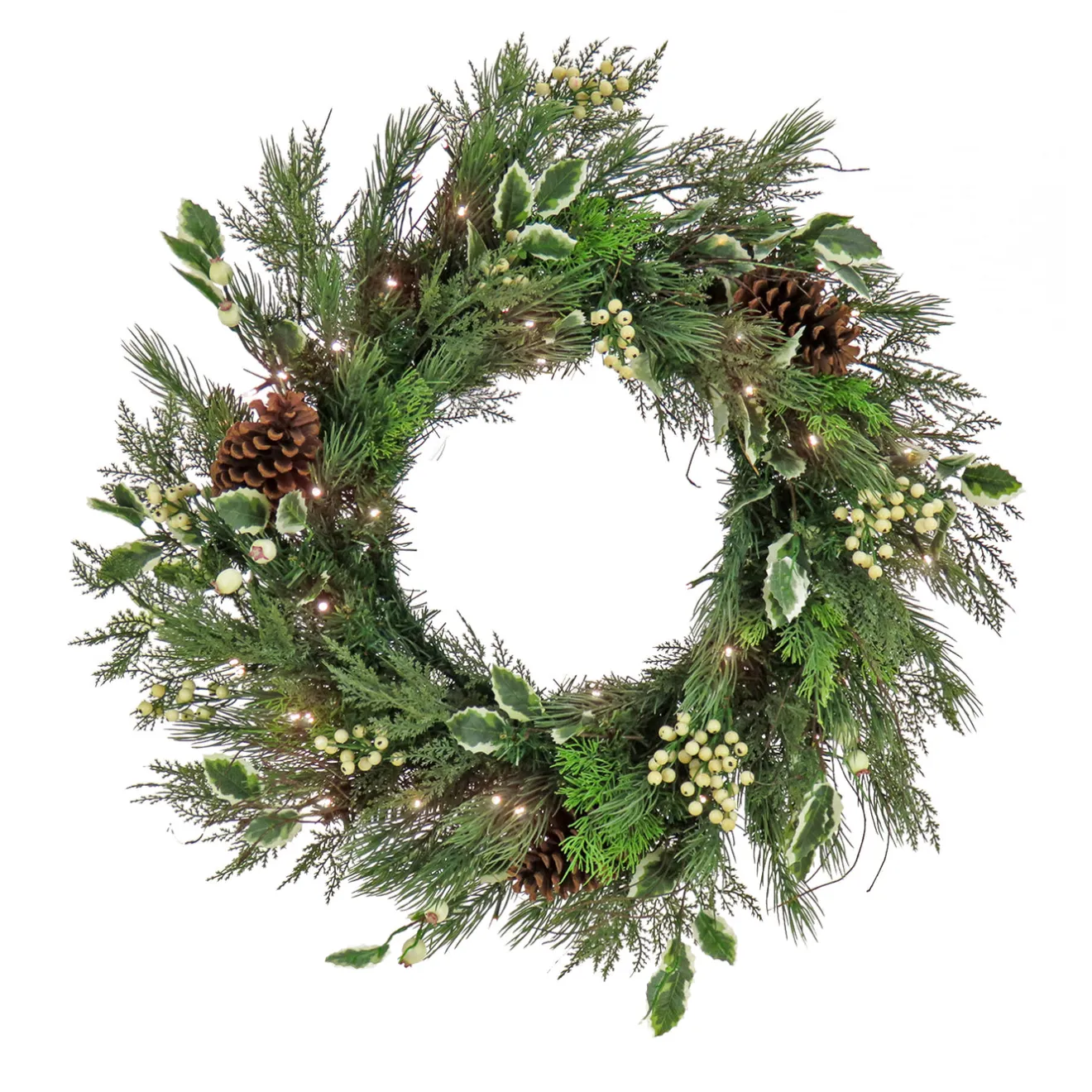 Outlet 28 in. Pre-Lit HGTV Home Collection Holly and Berry Wreath Pre-Lit Christmas Wreaths|25-36 Inch Christmas Wreaths
