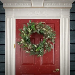 Outlet 28 in. Pre-Lit HGTV Home Collection Holly and Berry Wreath Pre-Lit Christmas Wreaths|25-36 Inch Christmas Wreaths