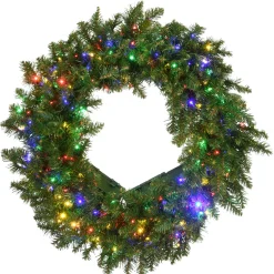 New 24 in. Pre-Lit Kingswood Fir Wreath with Dual Color Infinity Lights Pre-Lit Christmas Wreaths|21-24 Inch Christmas Wreaths