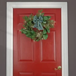 Discount 24 in. Pre-Lit Magnolia Mix Pine Wreath with Warm White LED Lights Pre-Lit Christmas Wreaths|21-24 Inch Christmas Wreaths