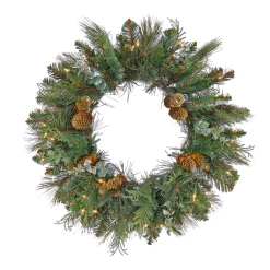 Sale 24 in. Pre-Lit North Conway Wreath with Warm White LED Lights Pre-Lit Christmas Wreaths|21-24 Inch Christmas Wreaths