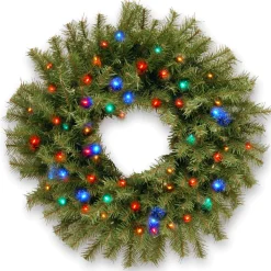 Online 24 in. Pre-Lit Norwood Fir Wreath with Battery Operated Multicolor LED Lights Pre-Lit Christmas Wreaths|21-24 Inch Christmas Wreaths