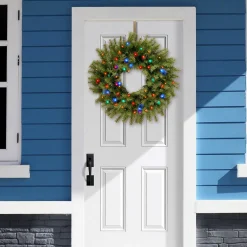 Online 24 in. Pre-Lit Norwood Fir Wreath with Battery Operated Multicolor LED Lights Pre-Lit Christmas Wreaths|21-24 Inch Christmas Wreaths