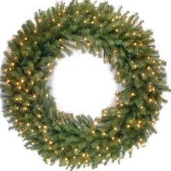 Discount 48 in. Pre-Lit Norwood Fir Wreath with Warm White LED Lights 37-60 Inch Christmas Wreaths