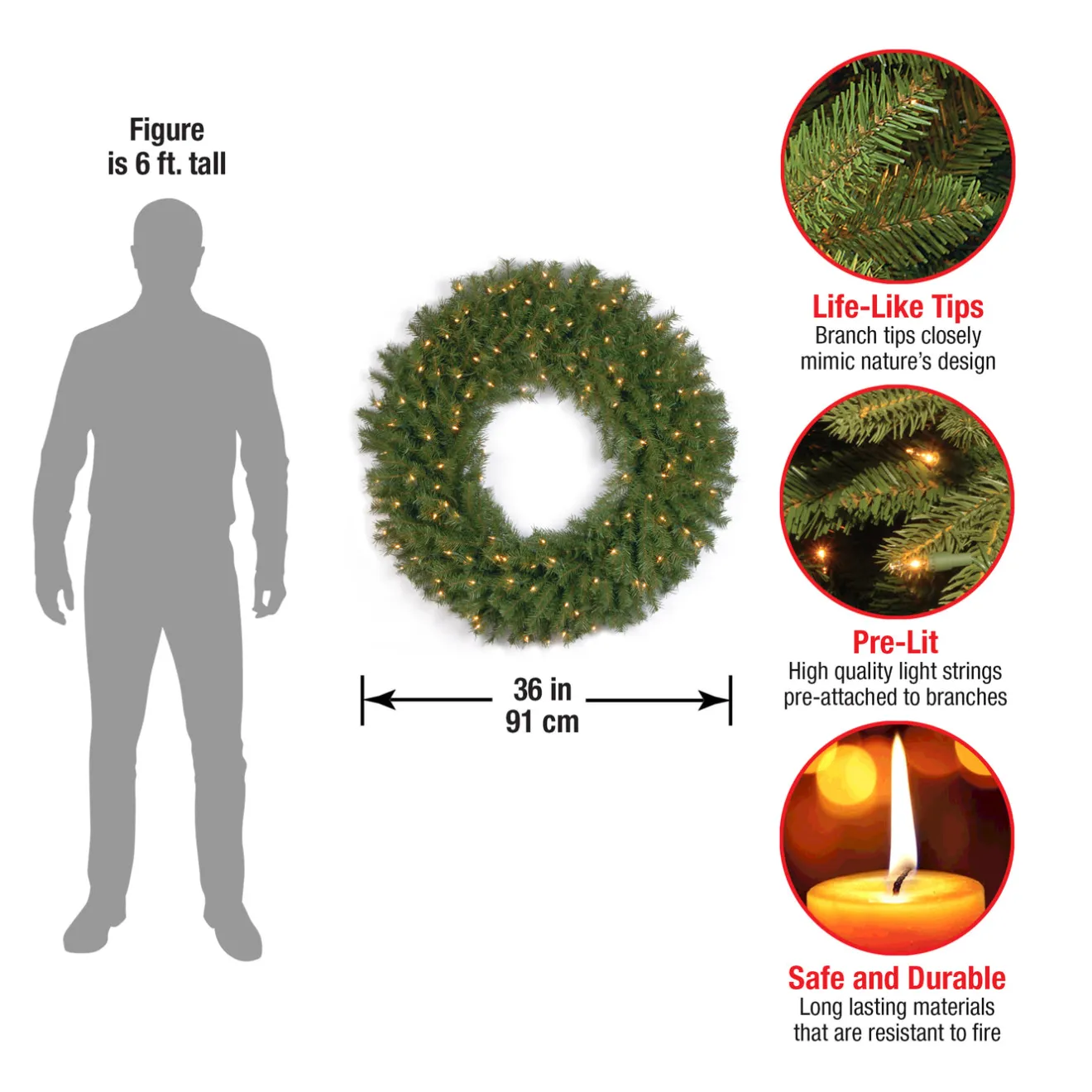 Discount 36 in. Pre-Lit Norwood Fir Wreath with Clear Lights Pre-Lit Christmas Wreaths|25-36 Inch Christmas Wreaths
