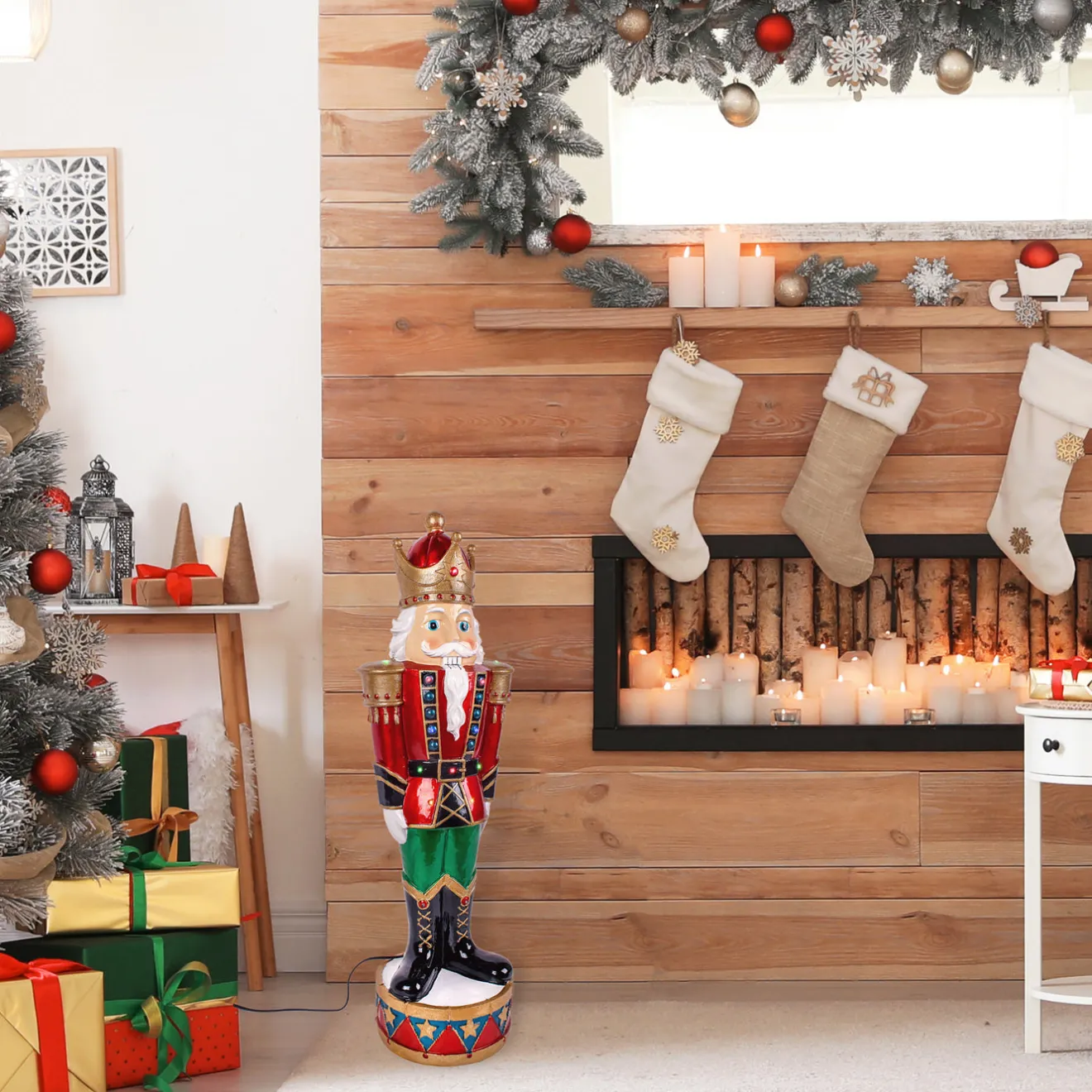 New 36 in. Pre-Lit Nutcracker Christmas Decoration with Multicolor LED Lights with Hand Painted Details Decorative Accents