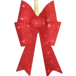 Online 20 in. Pre-Lit Red Fabric Bow with Battery Operated LED Lights Decorative Accents